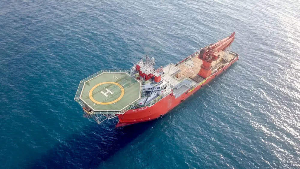 Aerial-image-of-a-Medium-size-red-Offshore-supply-ship